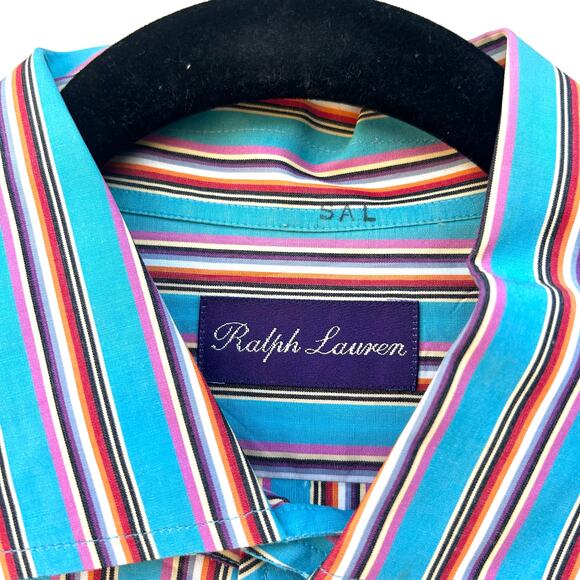 Ralph Lauren Men’s Purple Label Striped Button Down Turquoise Cotton XL Teal - Picture 4 of 11